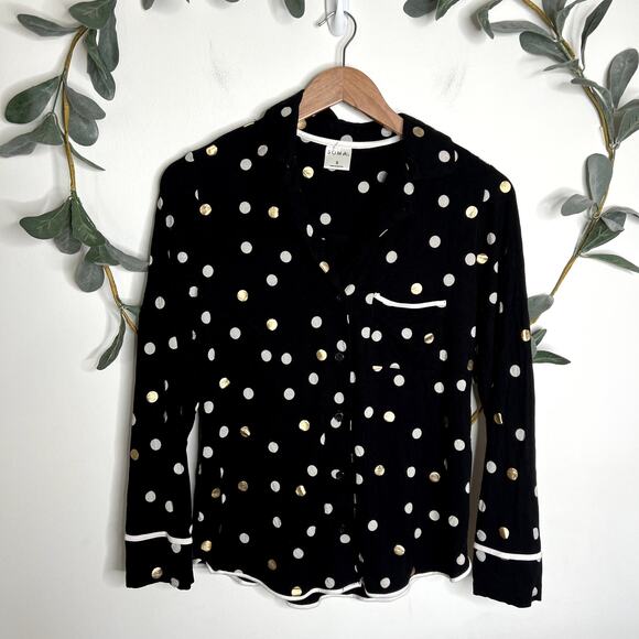 Soma White and Gold Polka Dot Pajama Top LAST CALL - Picture 1 of 4
